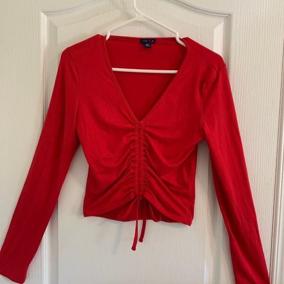 Urban Planet Long Sleeve Front Tie Ruched Crop Top - Picture 1 of 2